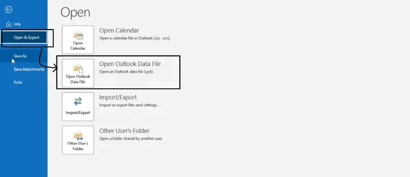 Click-on-Open-and-Export-Select-Open-Outlook-Data-File