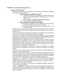 CHAPTER II – Prosecution of Offenses (Rue 110) 
 
Institution of Criminal Action 
- 
It depends upon whether or not the offe