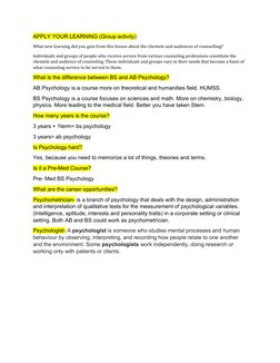 APPLY YOUR LEARNING (Group activity)
What new learning did you gain from this lesson about the clientele and audiences of cou