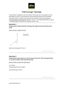 www.drfrostmaths.com 
 
"Full Coverage": Bearings 
This worksheet is designed to cover one question of each type seen in past