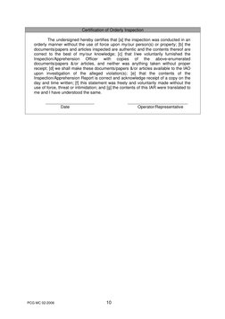 PCG MC 02-2006 
10 
Certification of Orderly Inspection 
          
The undersigned hereby certifies that [a] the inspection