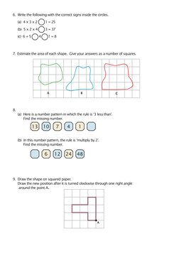 13
7
6
1
24
10
4
12
48
6.  Write the following with the correct signs inside the circles.
     (a)  4 x 3 x 2 	
1 = 25
     (