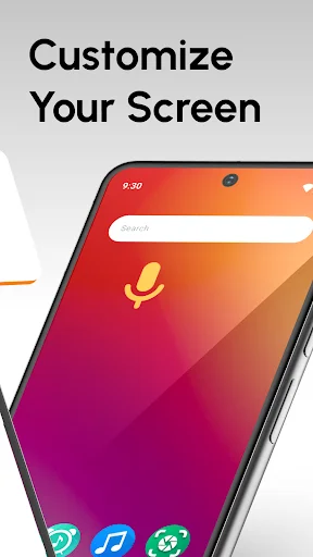 Customize Your Screen feature showing colorful gradient theme with yellow microphone icon on mobile device