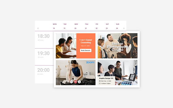 Зображення різних послуг, які можна продавати за допомогою Wix Bookings.