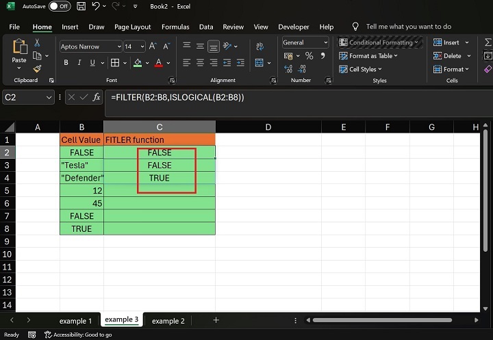 Using FILTER and ISLOGICAL function