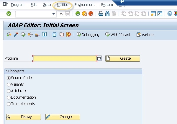 ABAP Editor Initial Screen