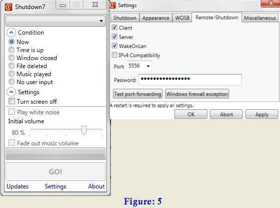 Remote shutdown configuration panel