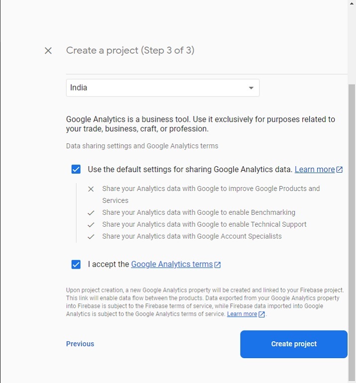 Firebase project location