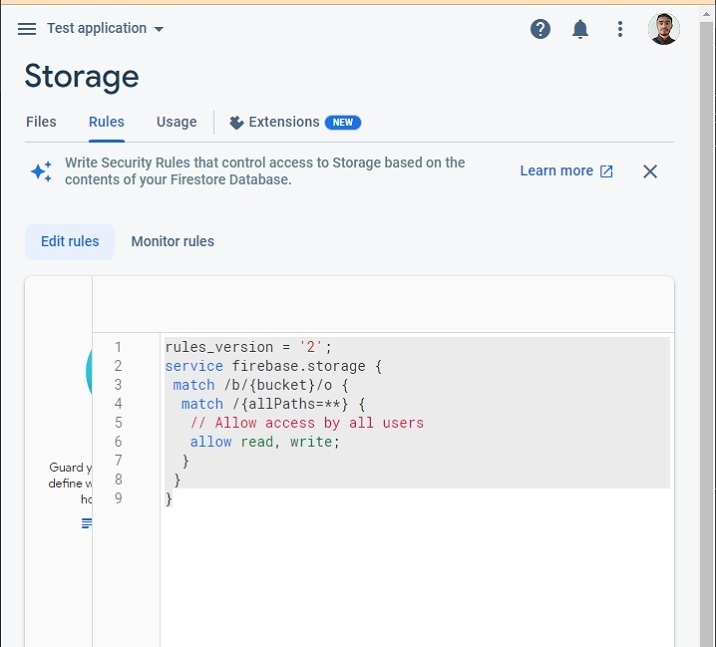 Firebase storage rules configuration