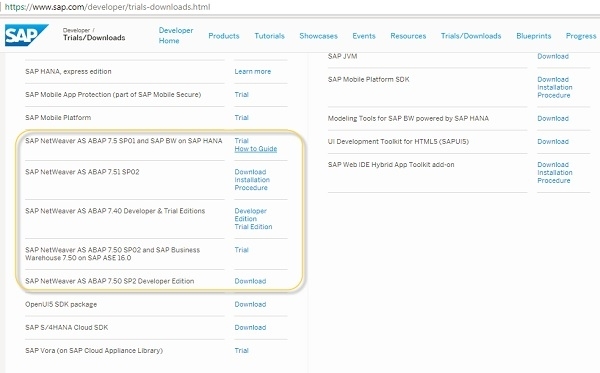 SAP NetWeaver AS ABAP Download Options