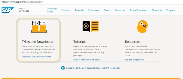 SAP Developer Trial Downloads Page