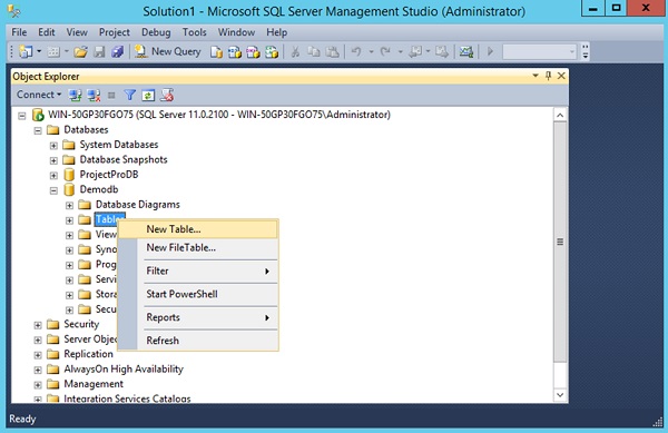 Tables Create New Table