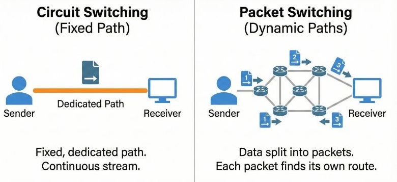 Packet Switching vs Circuit Switching Diagram