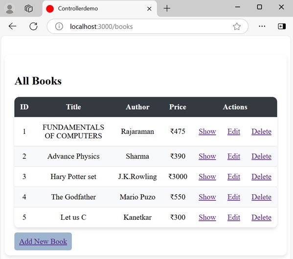 Creating View File for list of books