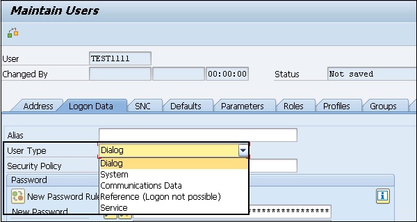 Transaction Code SU01