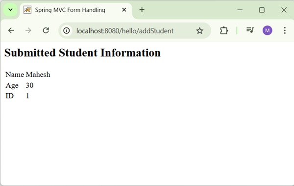 Spring Hidden Field Result