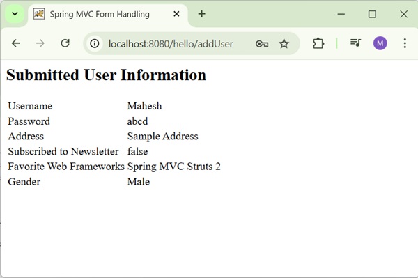 Spring RadioButton Form Result