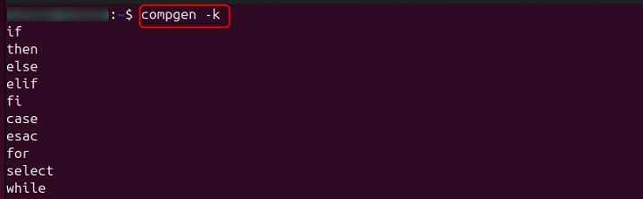 List Bash Keywords