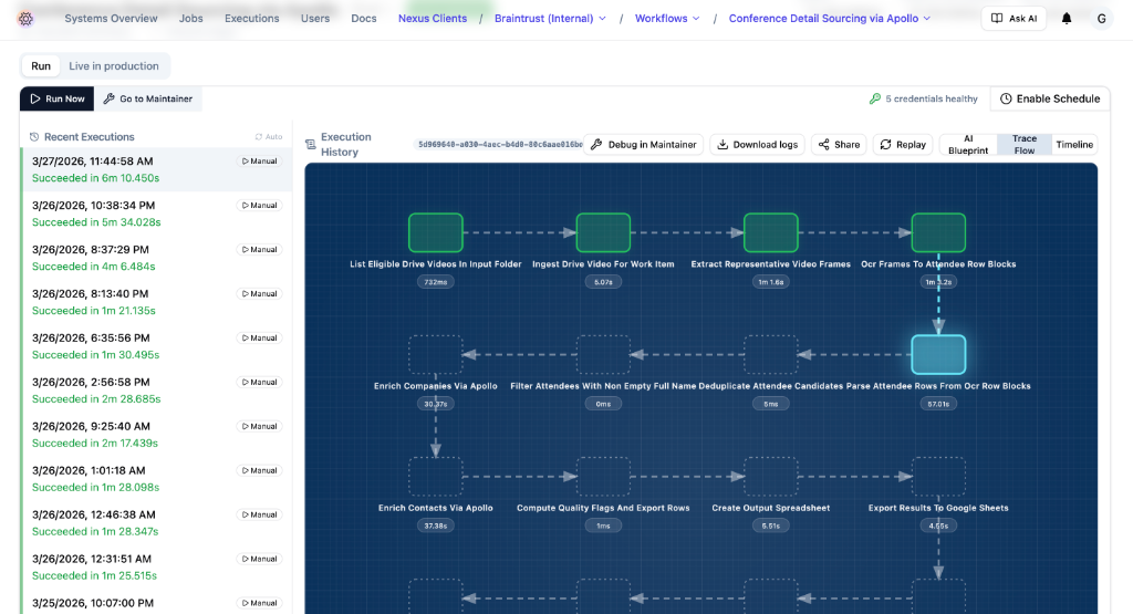 Nexus workflow execution trace
