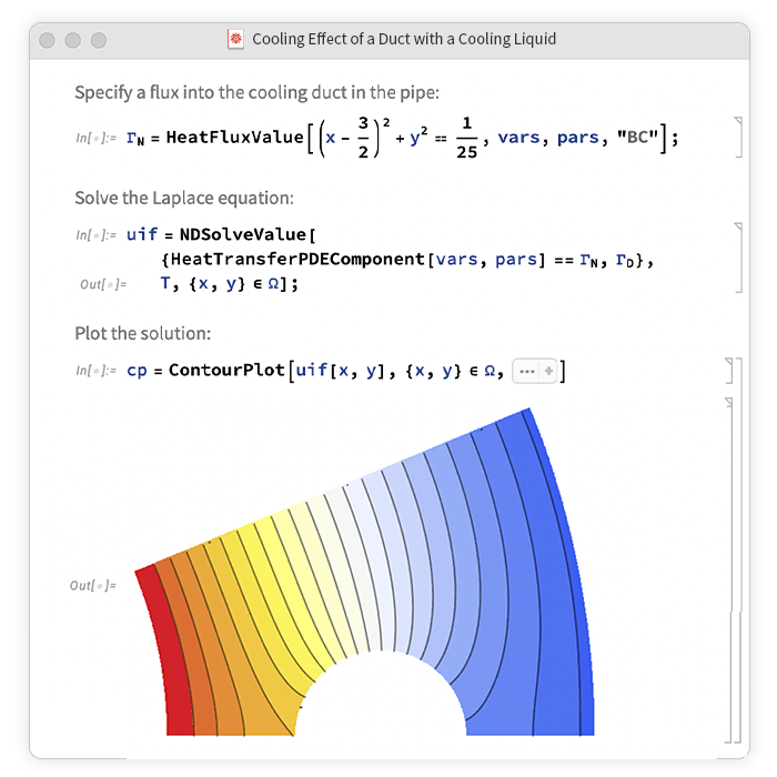 Visualization of a cooling simulation showing heat distribution over time, with a color-coded temperature map transitioning from warmer colors near the heat source to cooler colors across the surrounding region, illustrating the cooling process and thermal gradients.