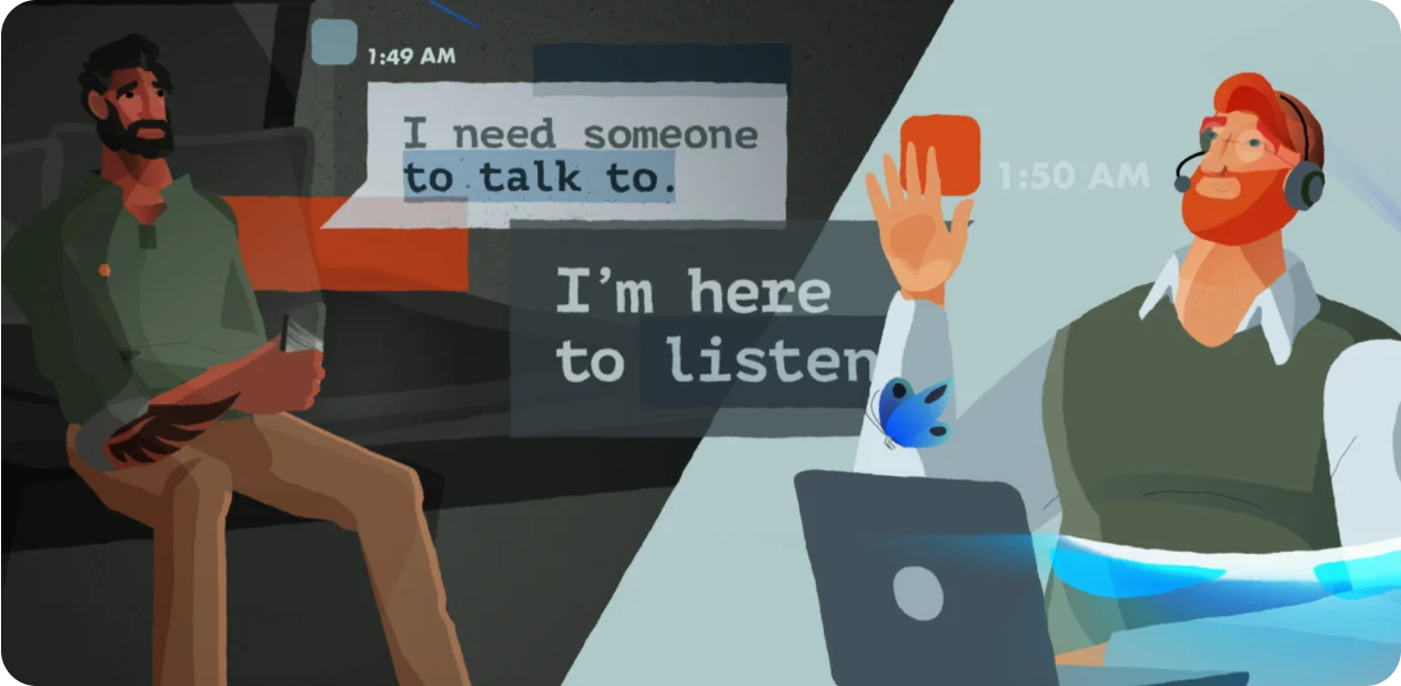 Illustration of man calling 988 call center