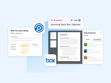 A screen shows Slack capabilities using different applications.