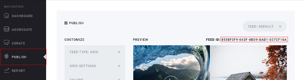 Screenshot of Curator Admin showing FEED ID