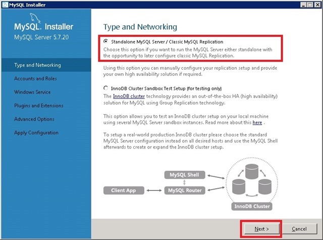Windows Server 安装 MySQL，选择网络类型