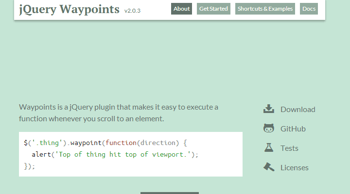jquery waypoints parallax scrolling plugin demo