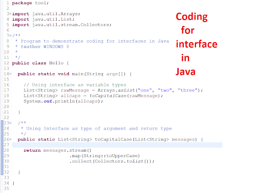Programming for Interface not implementation code example
