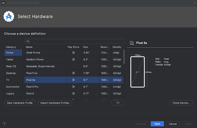 Pixel 8a in Emulator in Android Studio