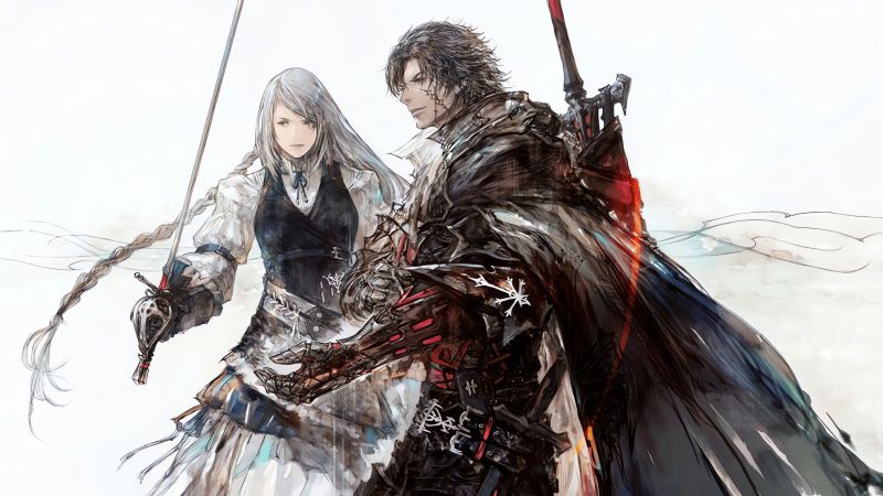 Final Fantasy XVI, Final Fantasy, eenvoudige achtergrond, anime jongens, animemeisjes, zwaard Final Fantasy XVI, Final Fantasy, eenvoudige achtergrond, anime jongens, animemeisjes, zwaard