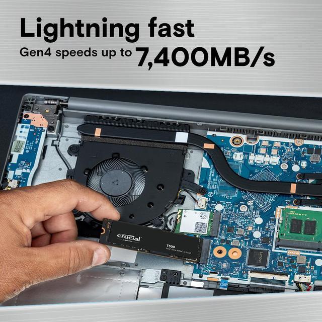 Alt view image 2 of 7 - Crucial T500 1TB Gen4 NVMe M.2 Internal Gaming SSD with Heatsink, Up to 7300MB/s, PlayStation 5 Compatible + 1mo Adobe CC All Apps- CT1000T500SSD5