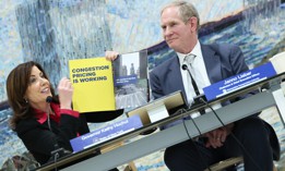 Gov. Kathy Hochul and Metropolitan Transportation Authority Chair and CEO Janno Lieber during an MTA meeting in February.