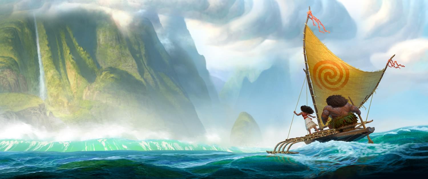 Moana and Maui on boat