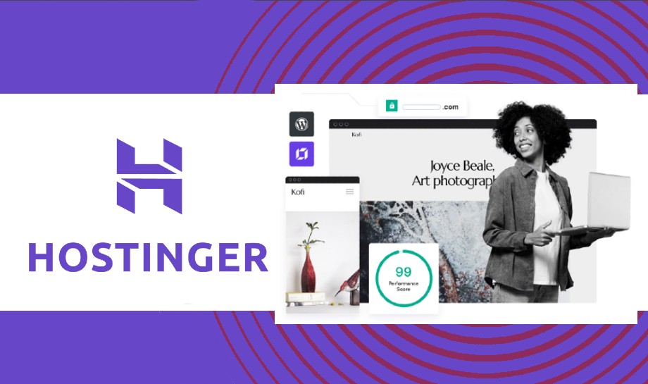Hostinger logo and image of homepage image