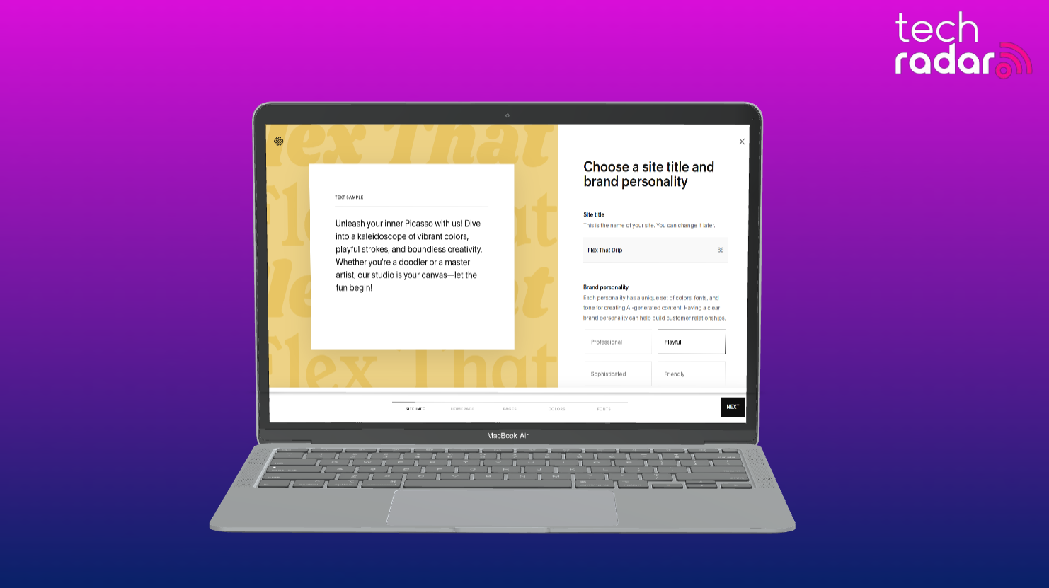 Screenshot of the Squarespace website builder being used on a macbook