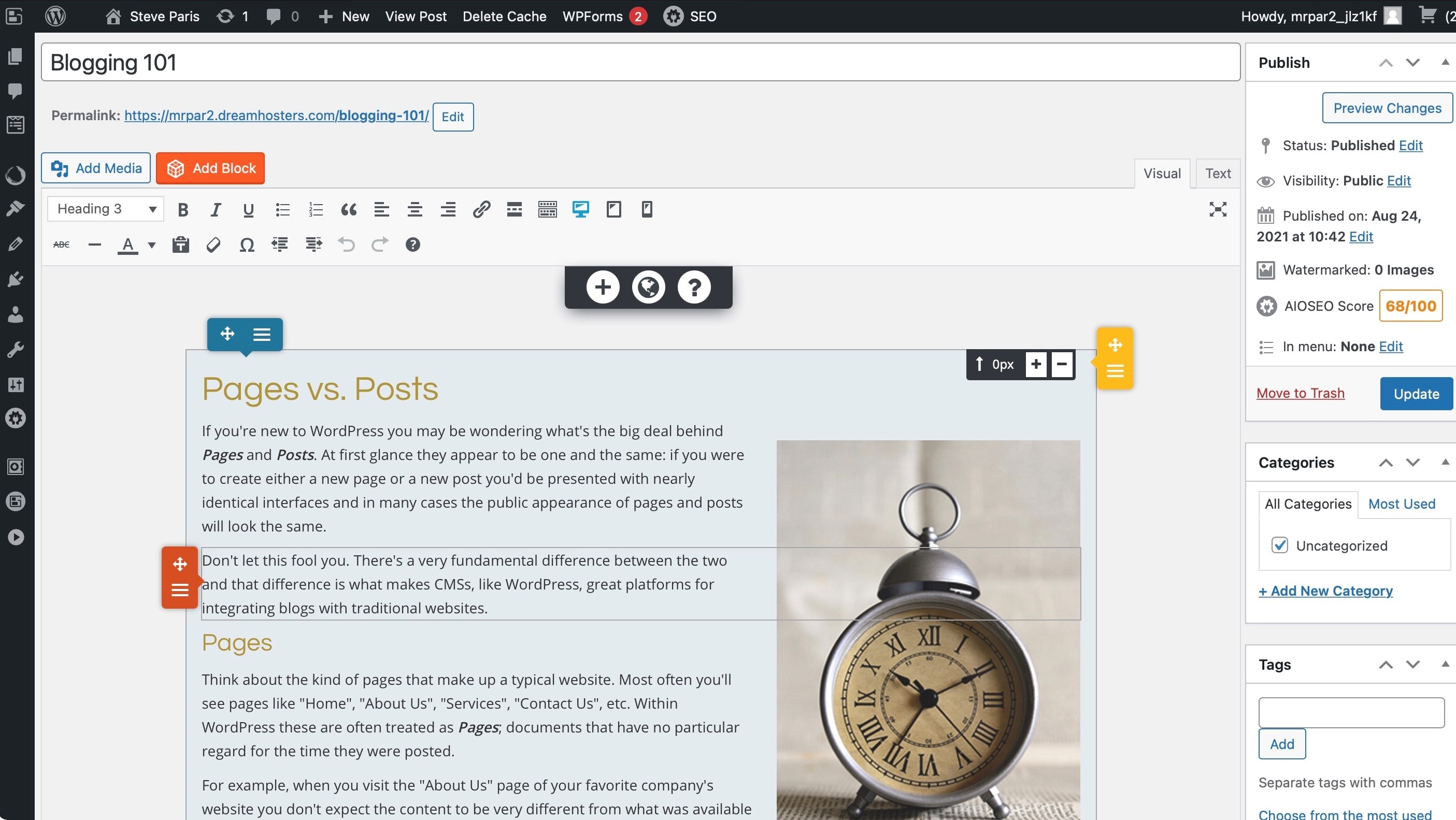 DreamHost Website Builder blogging tools