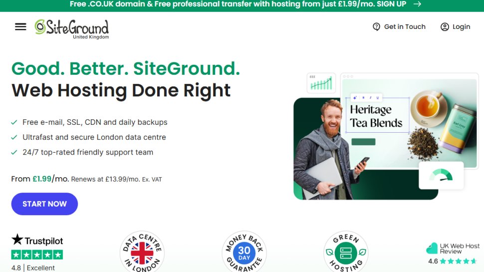 Website screenshot of SiteGround (September, 2025)