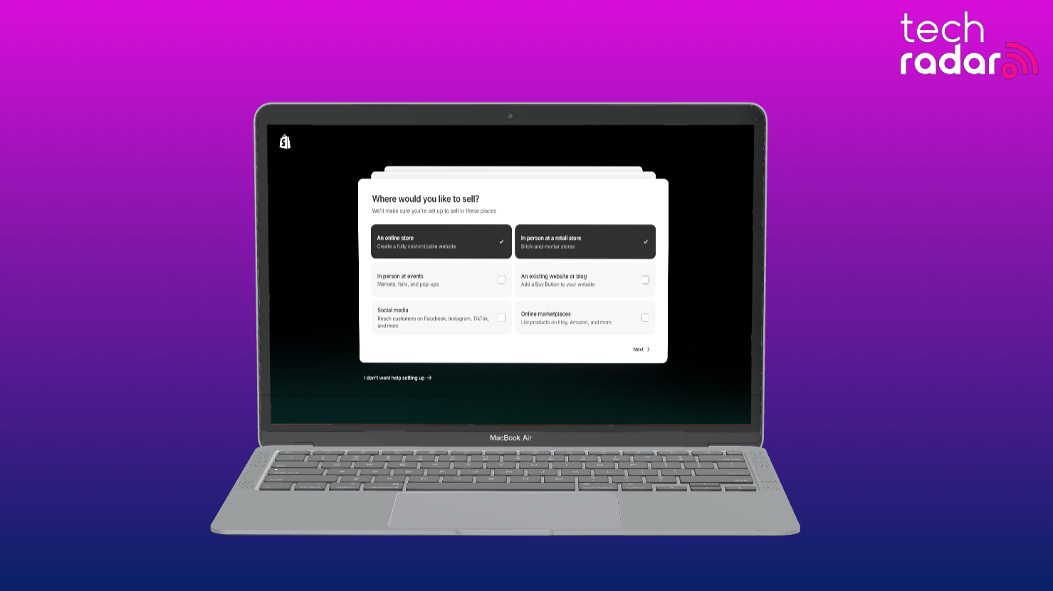 Screenshot of Shopify website builder being used on a macbook
