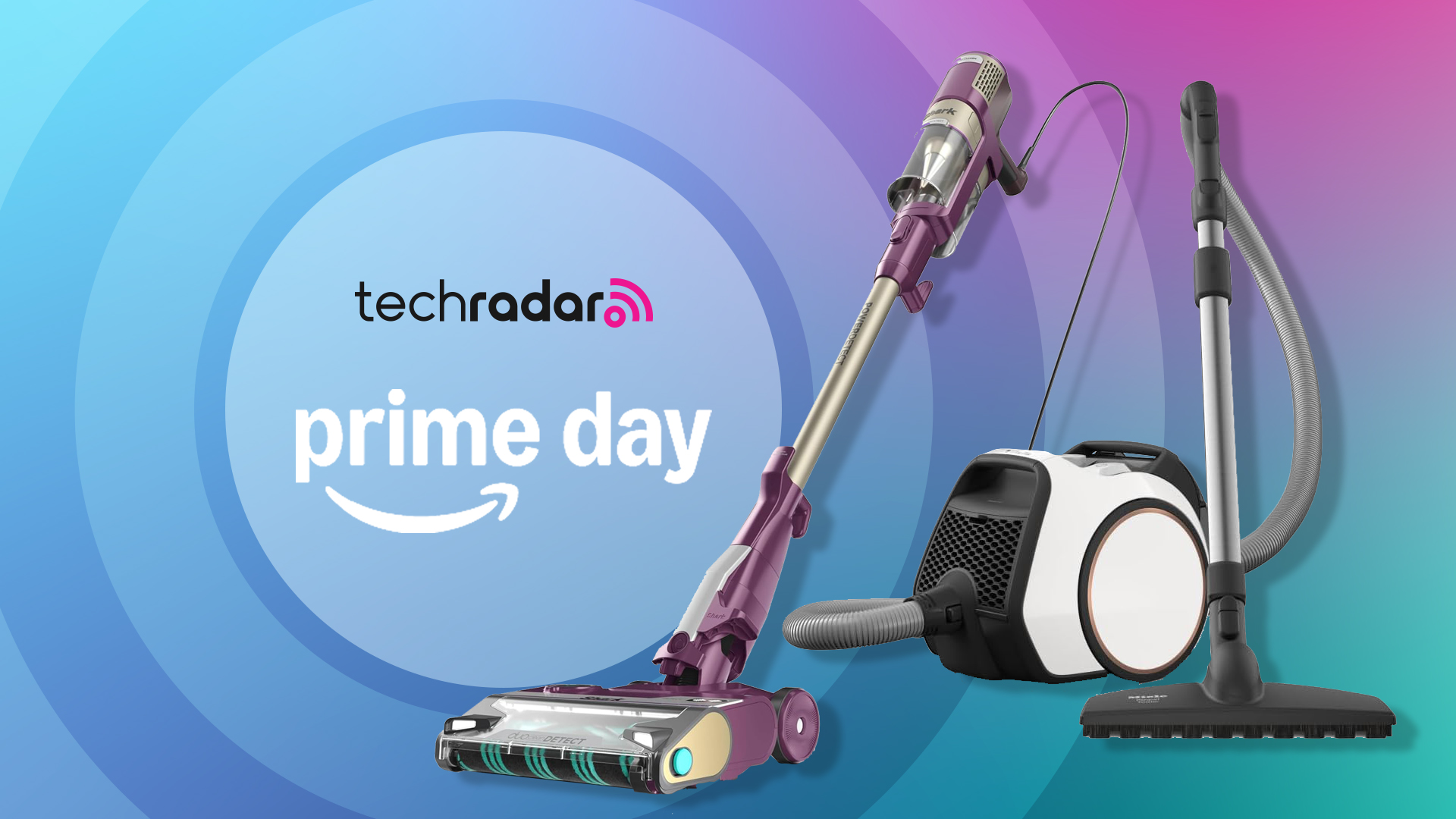 Corded vacuums next to a TechRadar Prime day logo