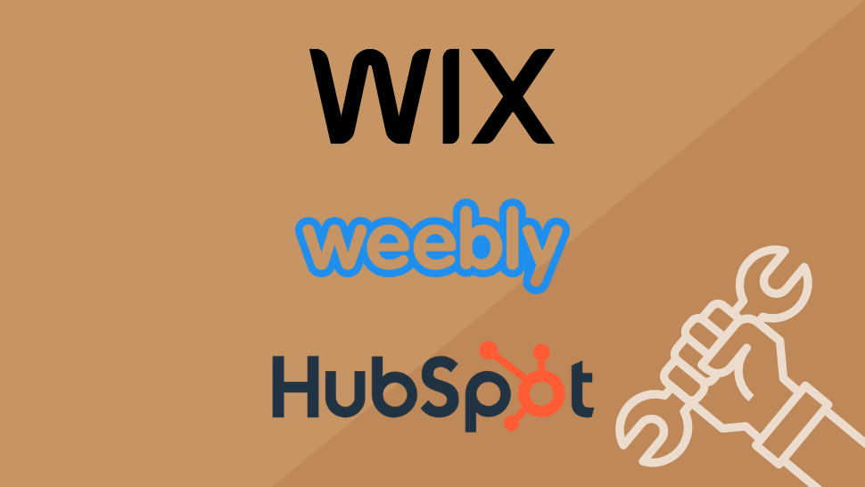 header image for best free website builder with wix weebly and hubspot logo