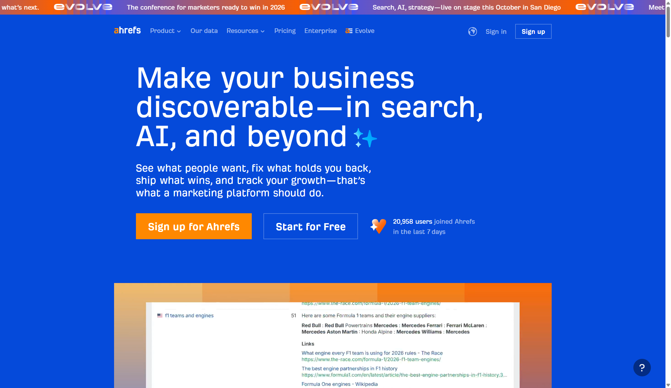 Screenshot of ahrefs homepage