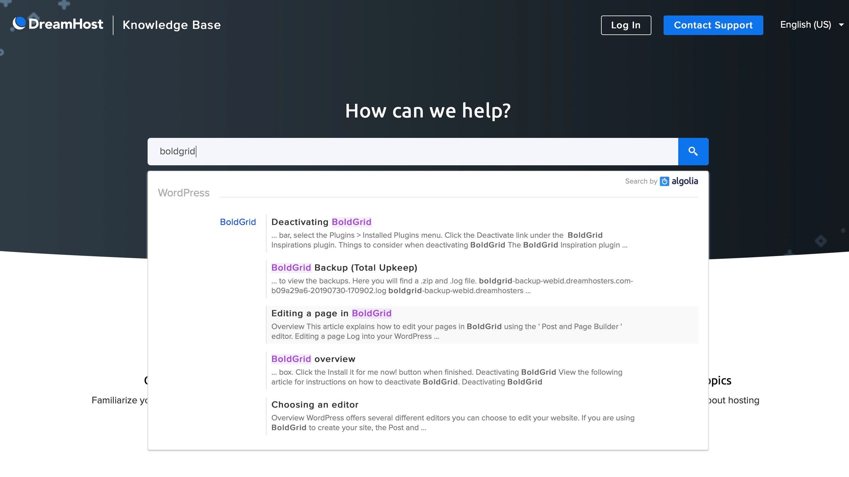 DreamHost Website Builder support
