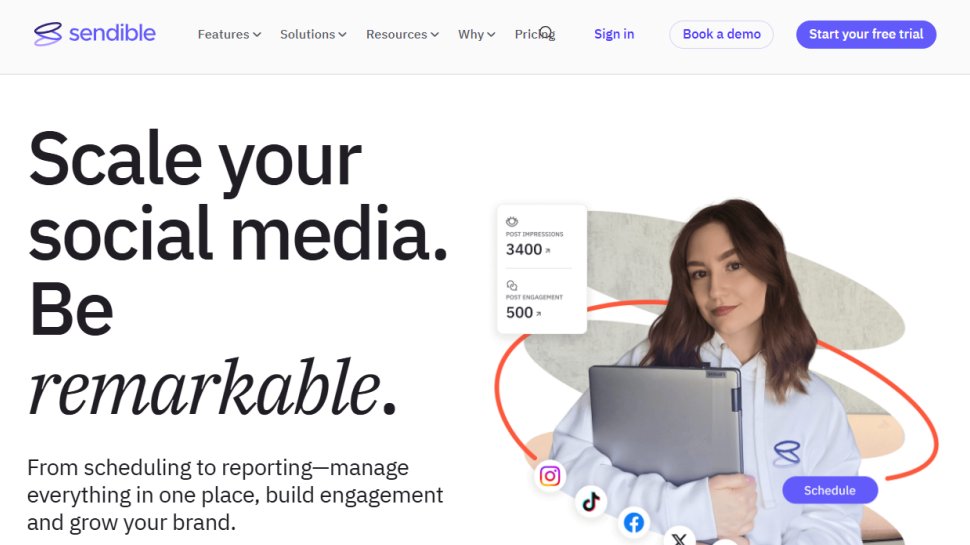 Sendible website screenshot (October 2025).