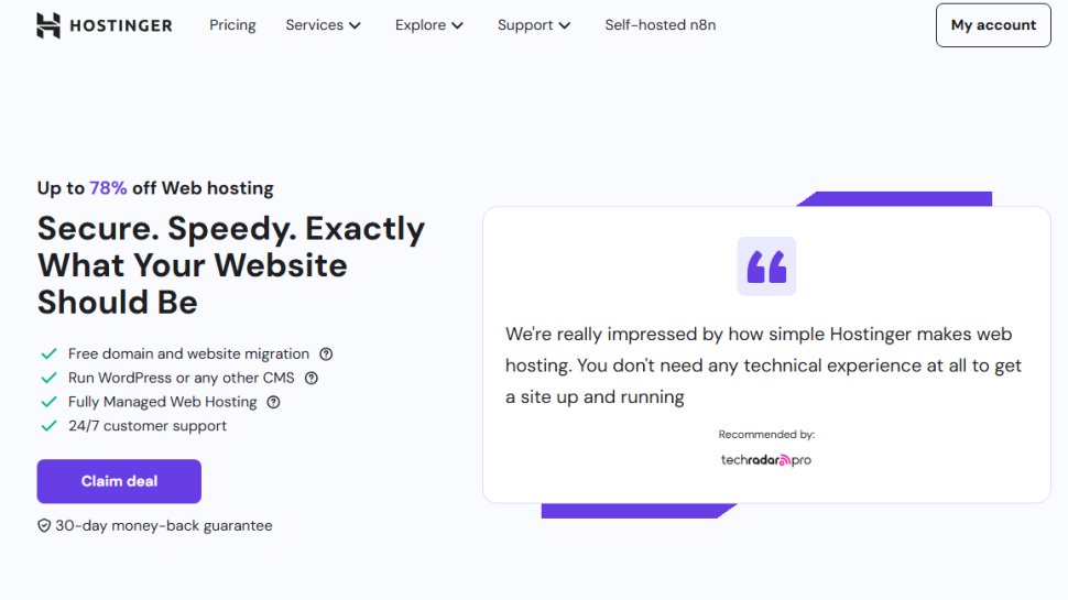 Website screenshot of Hostinger (September, 2025)