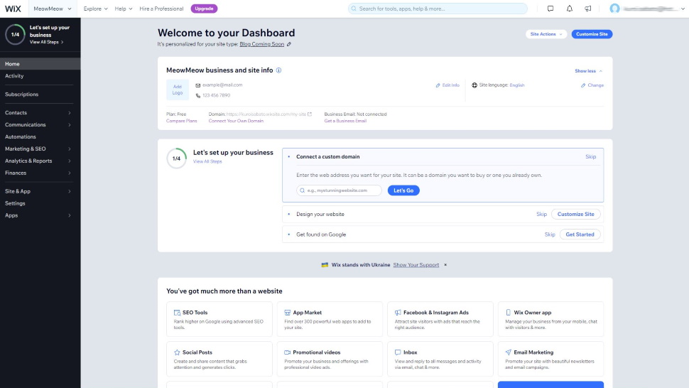 Screenshot of the Wix dashboard