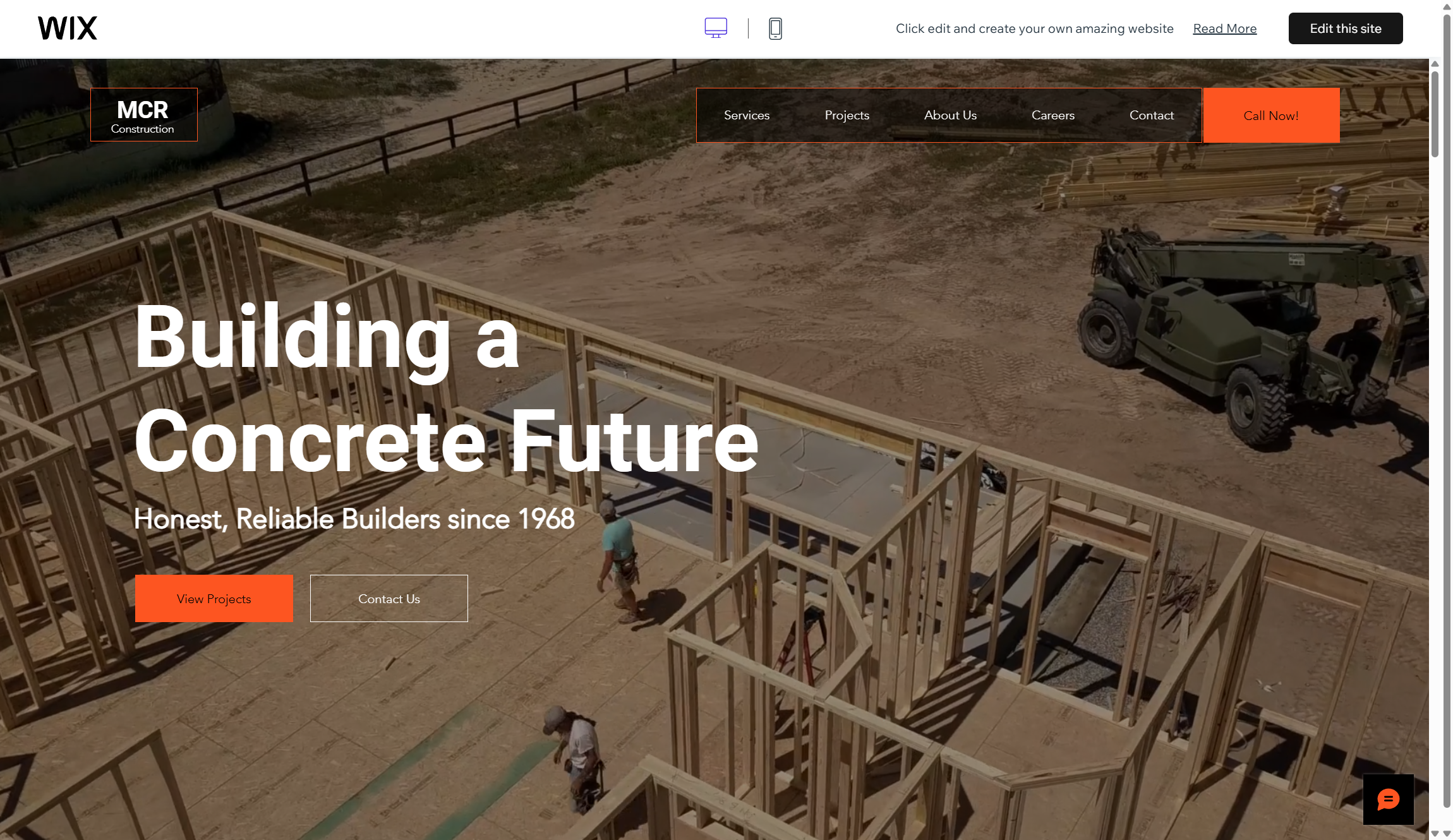 screenshot of Wix templat