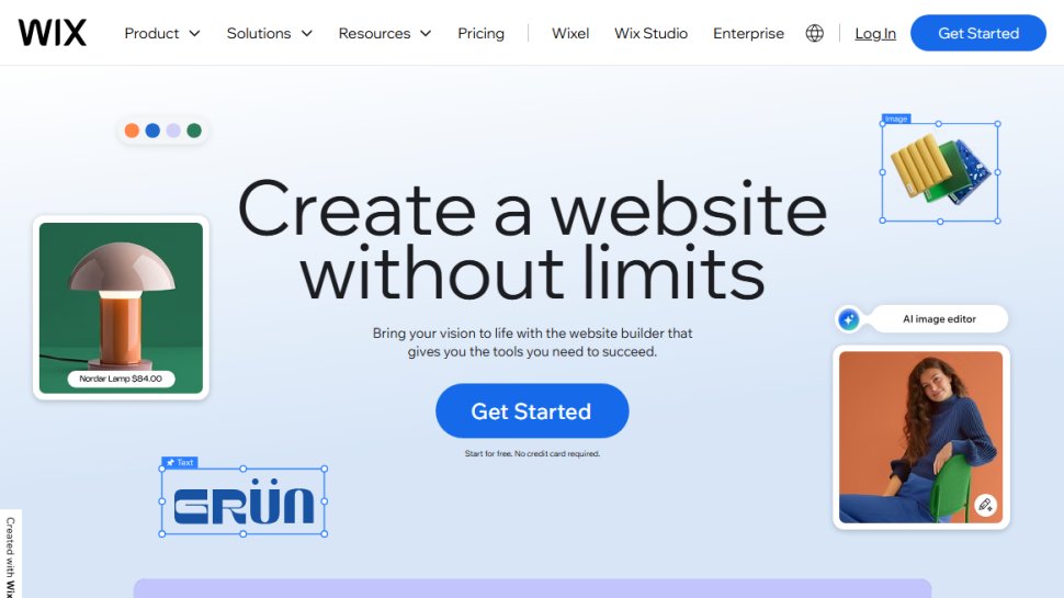 Website screenshot of Wix (August, 2025)