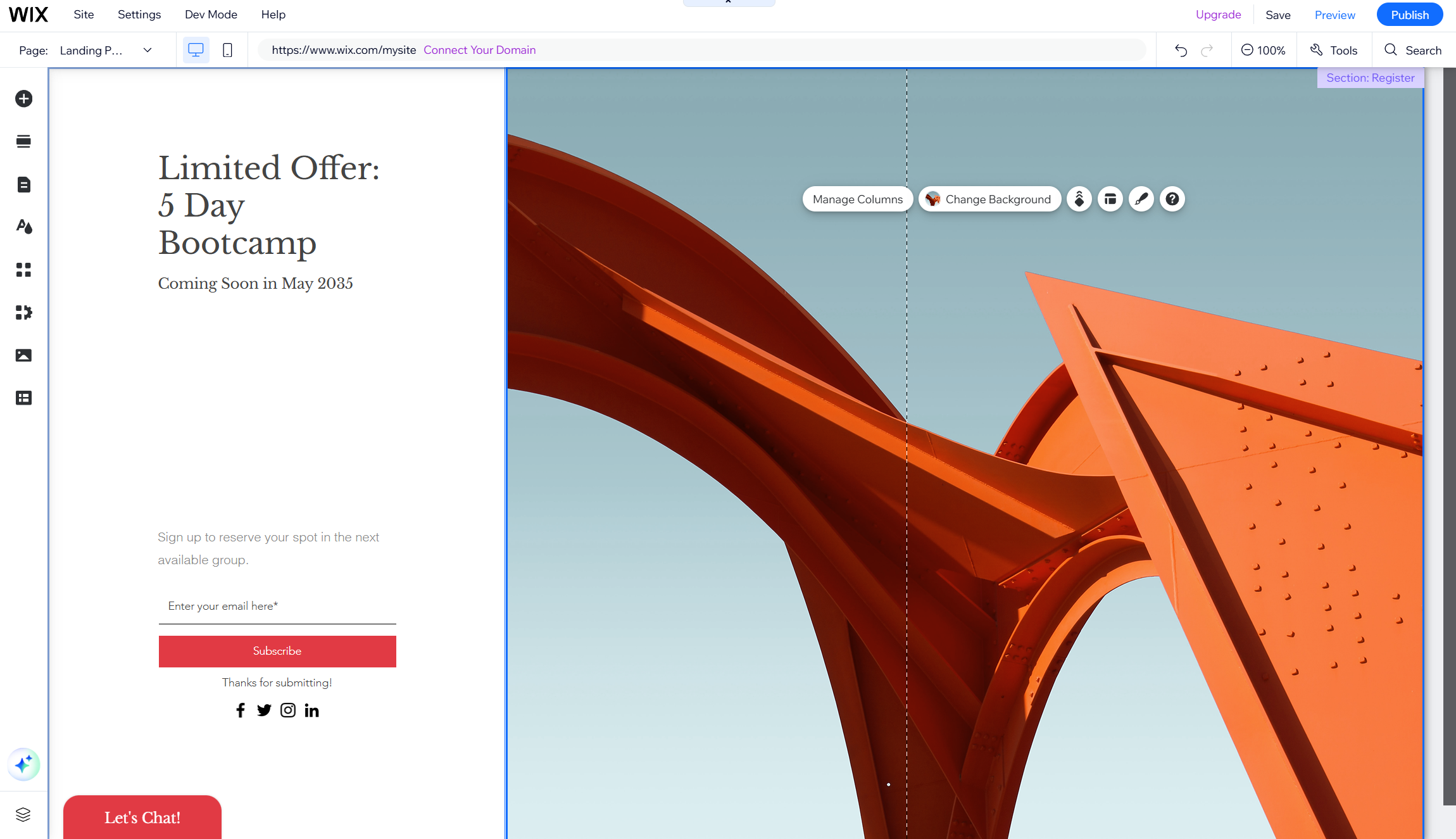 Wix landing page builder